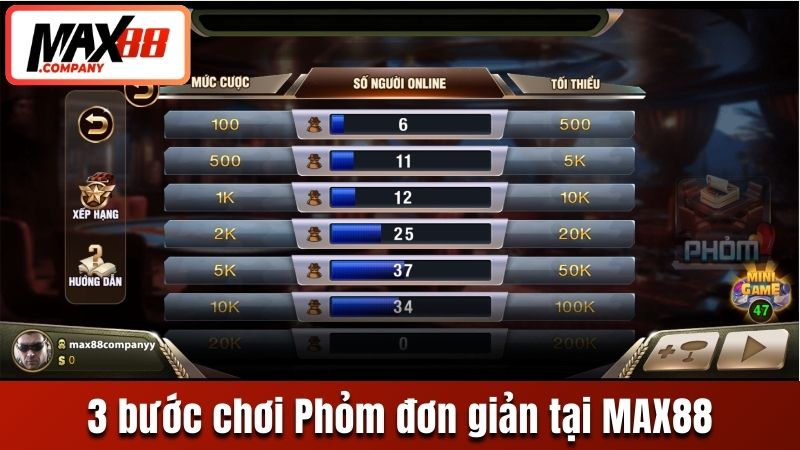 3 bước tham gia chơi Phỏm đơn giản tại MAX88