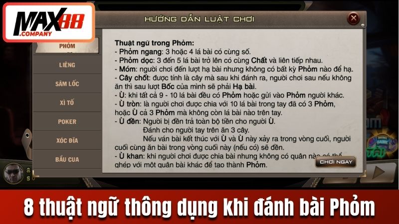 8 thuật ngữ thông dụng khi đánh bài Phỏm