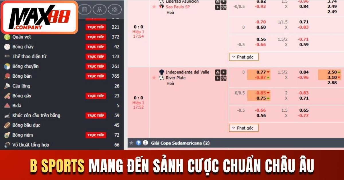 B Sports mang đến sảnh cược chuẩn châu Âu