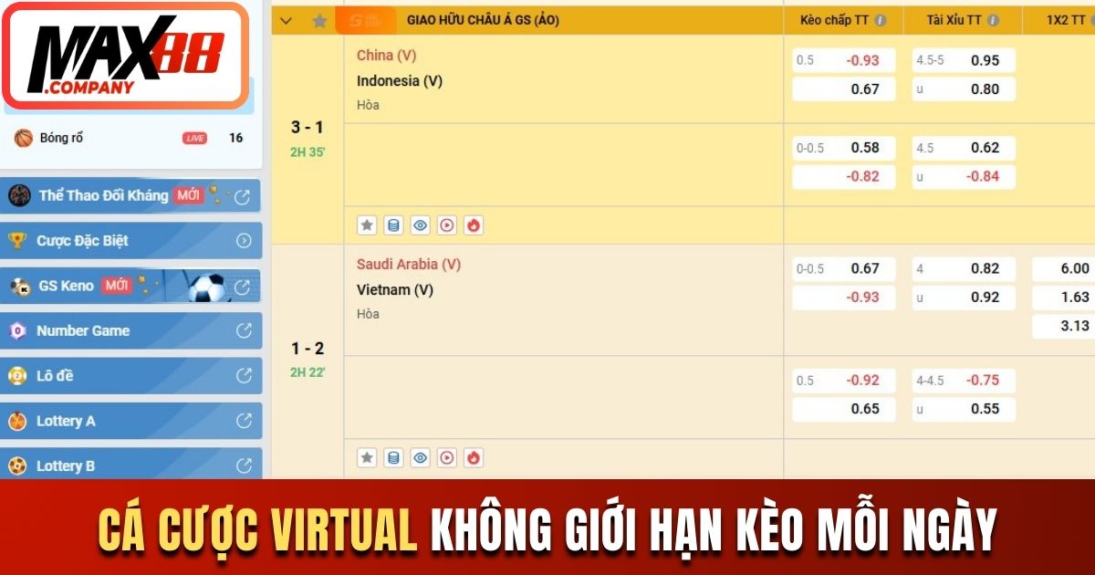Cá cược Virtual không giới hạn kèo mỗi ngày