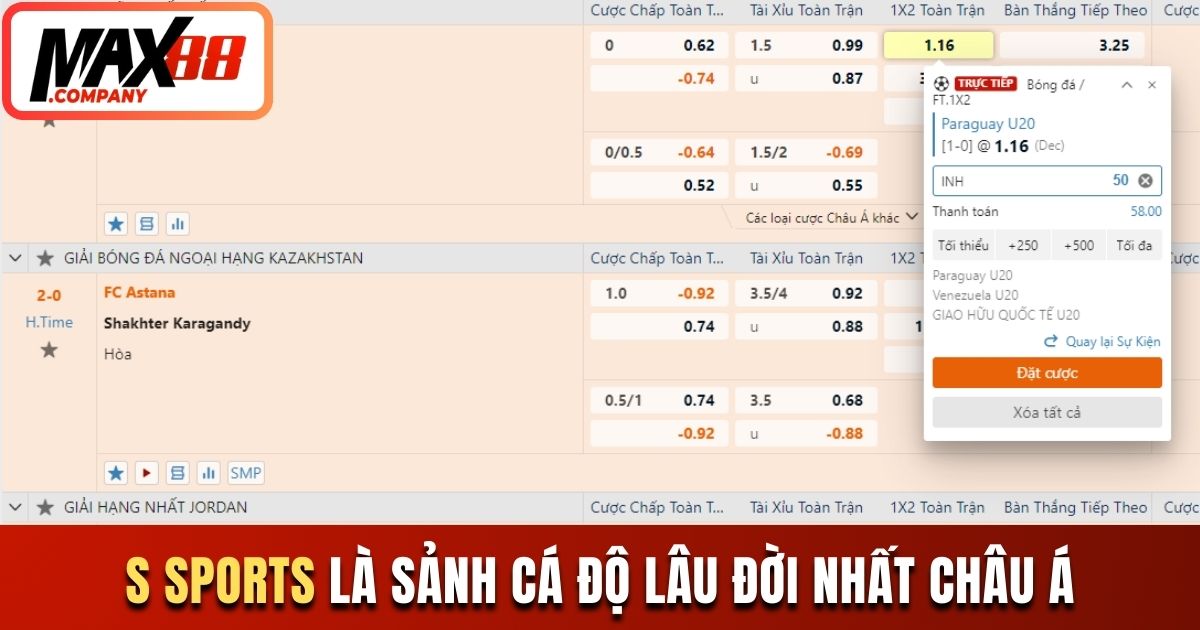 S Sports là sảnh cá độ lâu đời nhất châu Á