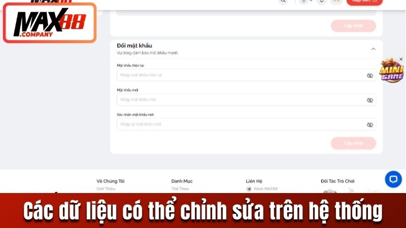Các dữ liệu có thể chỉnh sửa trên hệ thống