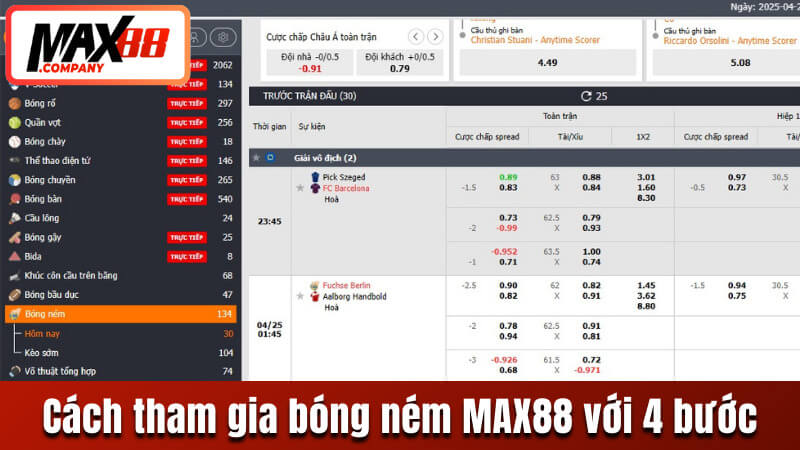 Cách tham gia bóng ném MAX88 chỉ với 4 bước