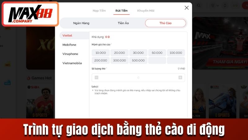 Chi tiết trình tự giao dịch bằng thẻ cào di động