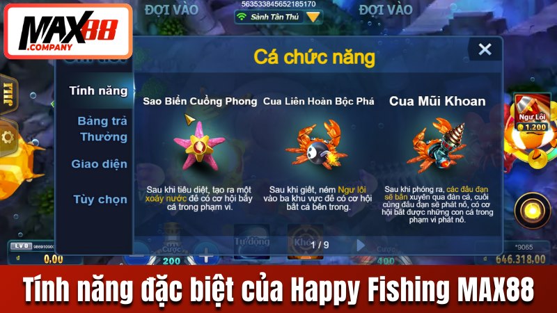 Điểm qua tính năng đặc biệt của Happy Fishing MAX88