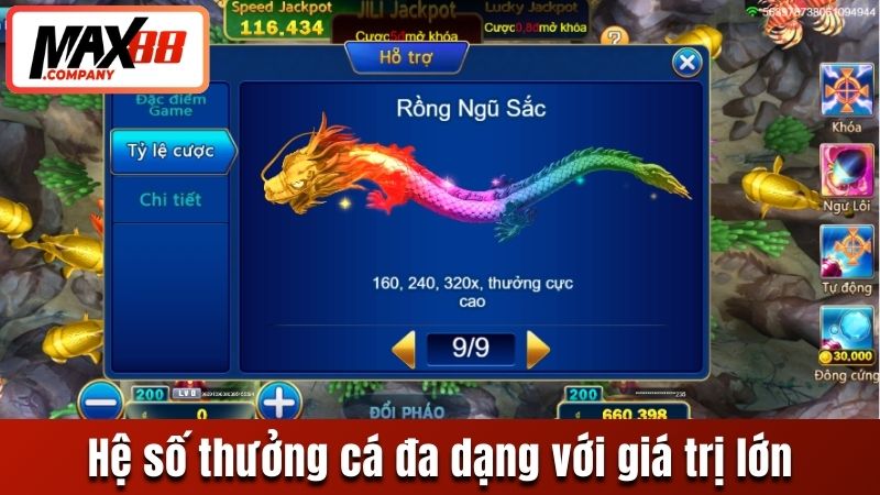 Hệ số thưởng cá đa dạng với giá trị lớn