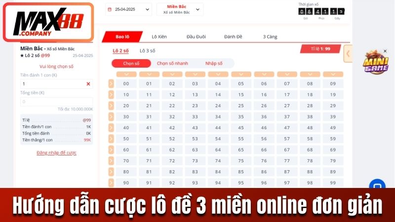 Hướng dẫn cược Lô đề 3 miền online đơn giản