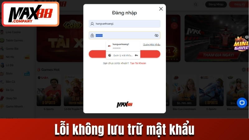 Lỗi không lưu trữ mật khẩu