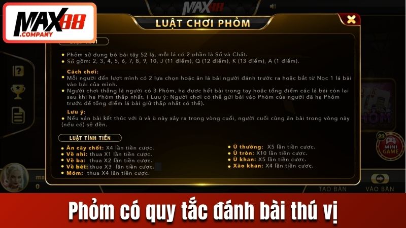 Phỏm có quy tắc đánh bài thú vị