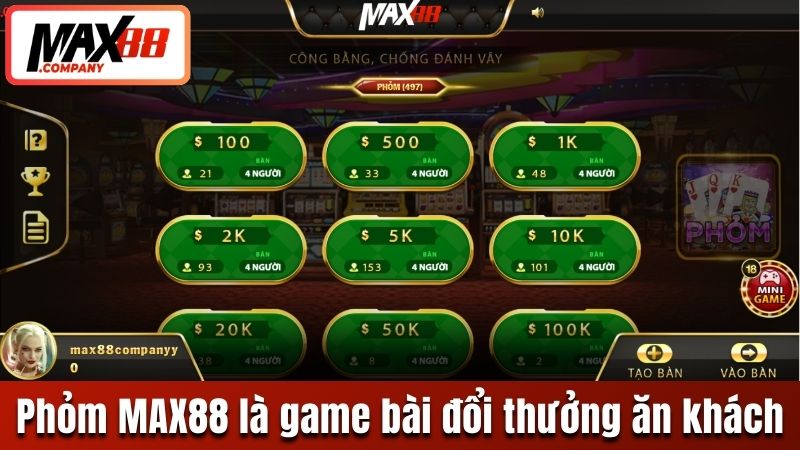 Phỏm MAX88 là game bài đổi thưởng ăn khách
