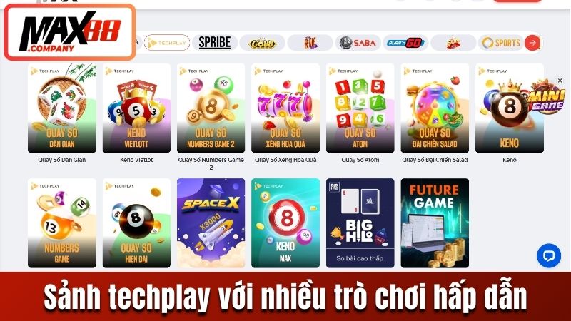 Sảnh techplay với nhiều trò chơi hấp dẫn