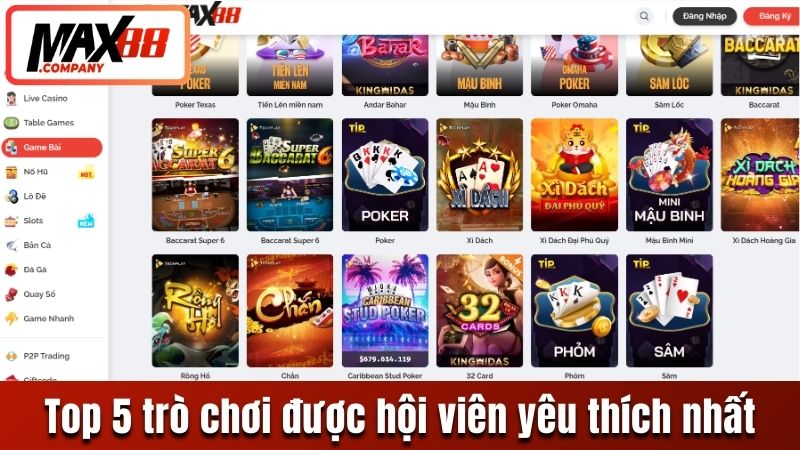 Top 5 trò chơi được hội viên yêu thích nhất
